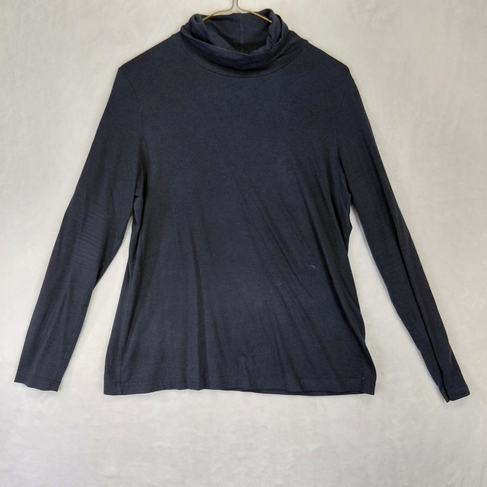 Lands End Womens Navy Blue Turtleneck Long Sleeve Cotton Blend Top Size M 10-12